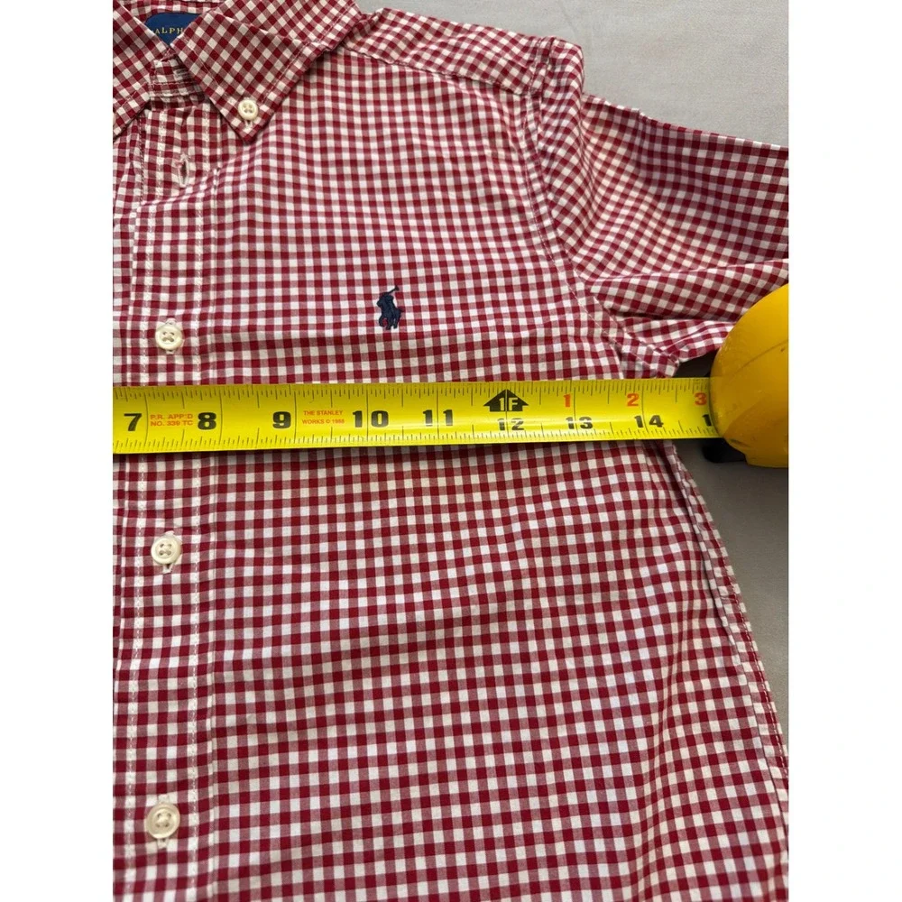 Ralph Lauren Boys Red White Gingham Cotton Button Down Shirt Size 7